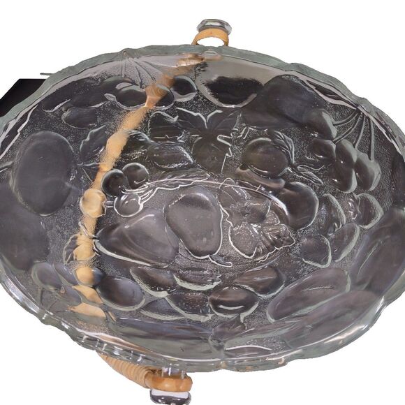 FRUIT BOWL Large Glass Fruit Bowl w/Bamboo Handle - Picture 6 of 6